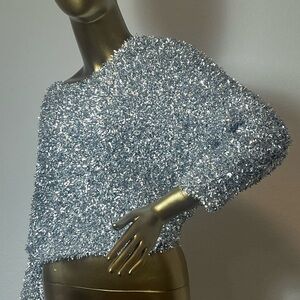 PierAntonioGaspari Italian Silver Metallic Knit Tinsel Sweater Top NWT